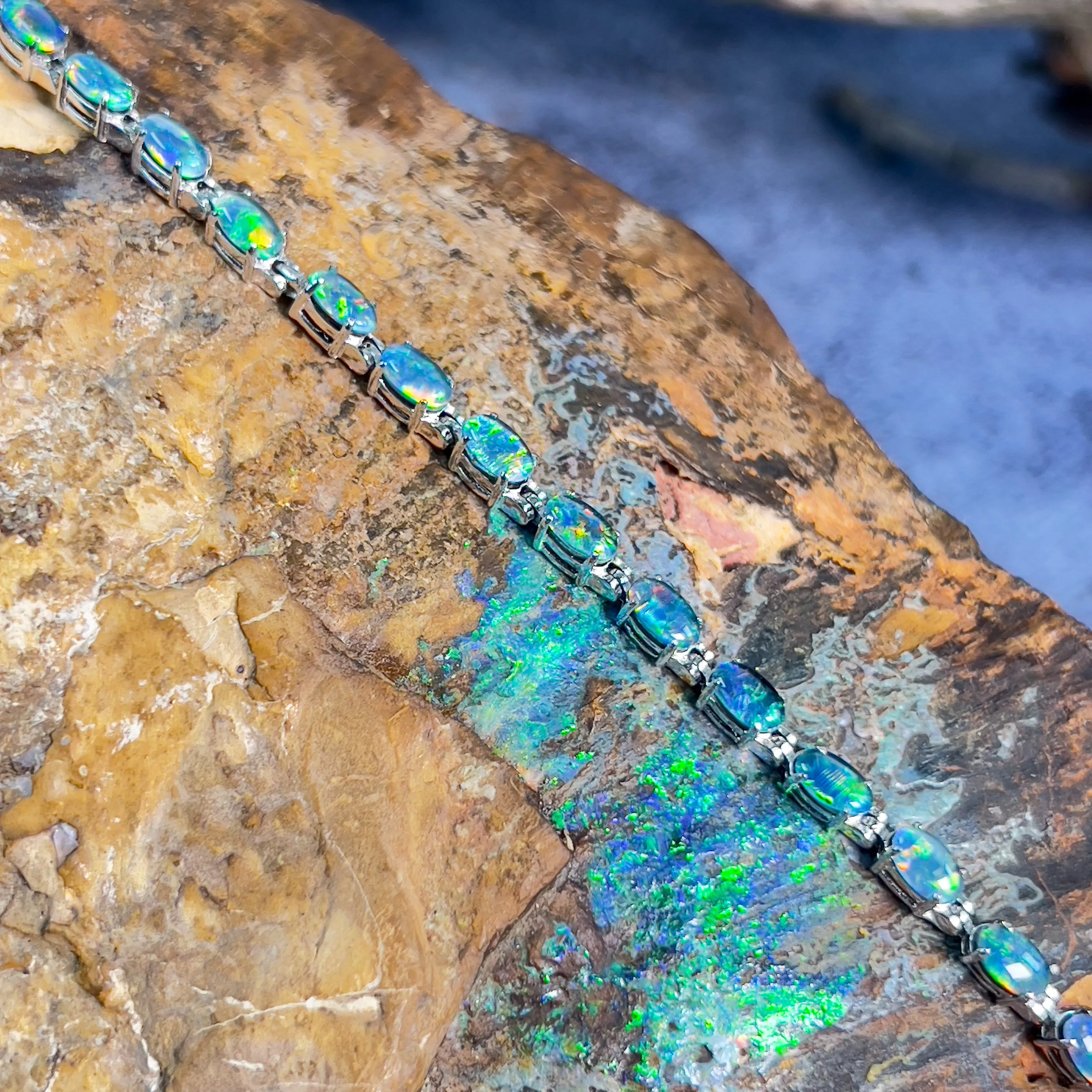 Sterling Silver Opal 5x3mm triplet tennis bracelet claw