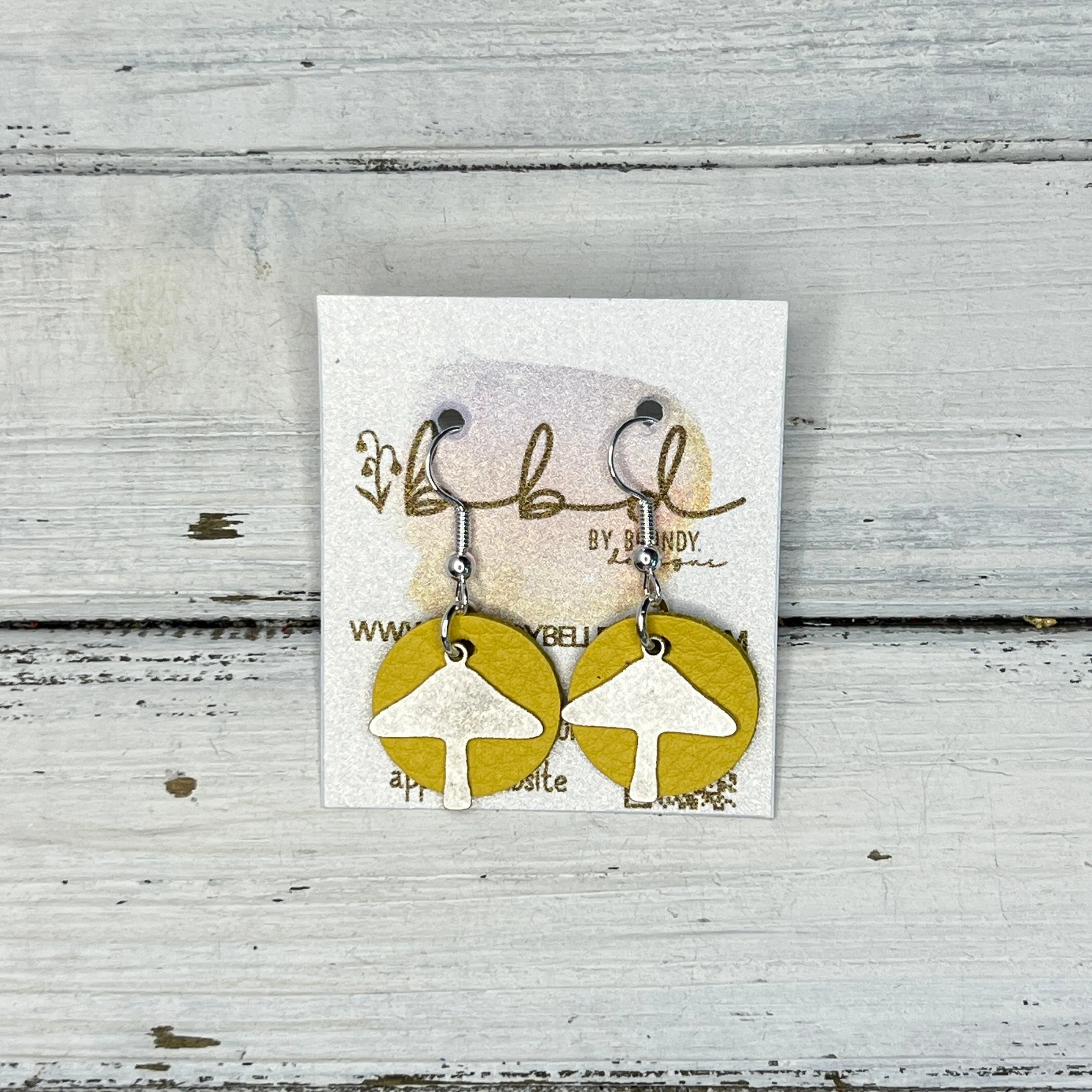 SUEDE   STEEL *Limited Edition* COLLECTION || Leather Earrings ||  <br> SILVER METAL MUSHROOM || <br> MATTE YELLOW