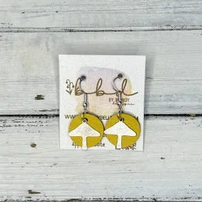 SUEDE   STEEL *Limited Edition* COLLECTION || Leather Earrings ||  <br> SILVER METAL MUSHROOM || <br> MATTE YELLOW