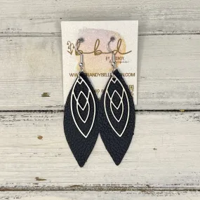 SUEDE   STEEL *Limited Edition* COLLECTION || Leather Earrings ||SILVER MARQUISE, <BR> MATTE NAVY BLUE*