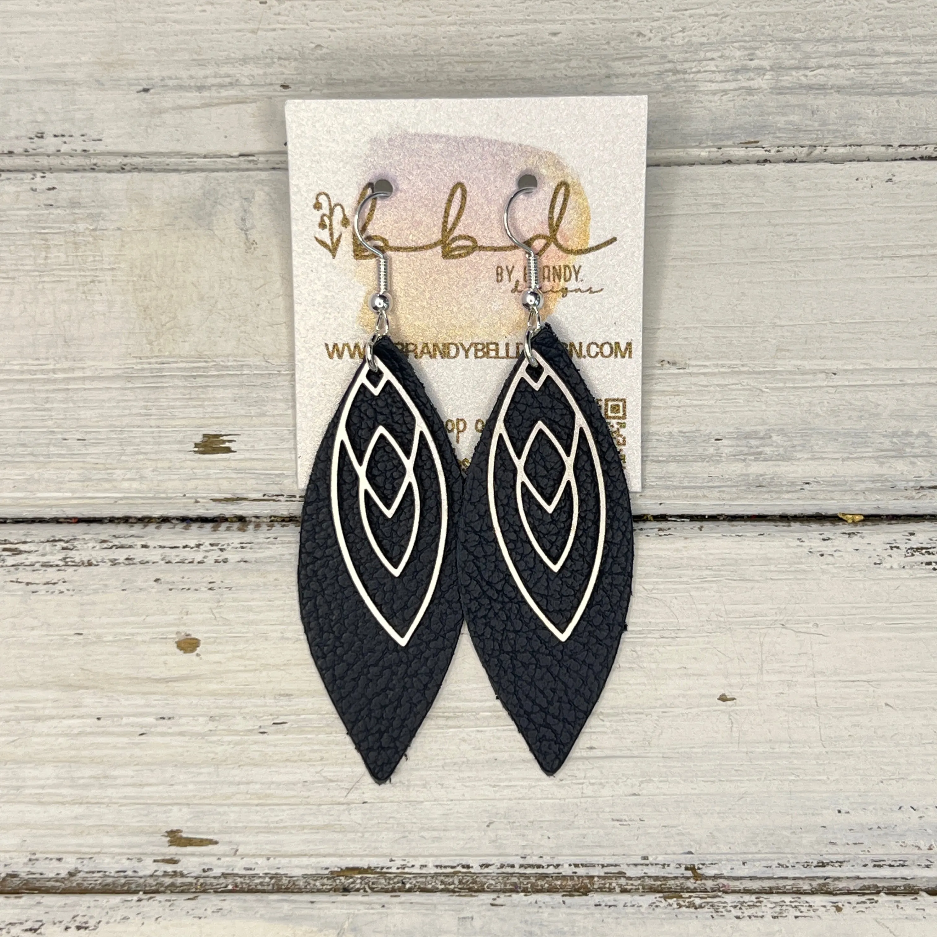 SUEDE   STEEL *Limited Edition* COLLECTION || Leather Earrings ||SILVER MARQUISE, <BR> MATTE NAVY BLUE*