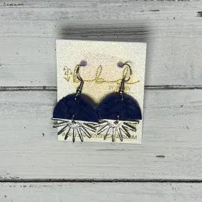 SUEDE   STEEL *Limited Edition* COLLECTION ||  Leather Earrings || SILVER SUNBURST, <BR> COBALT BLUE BRAID