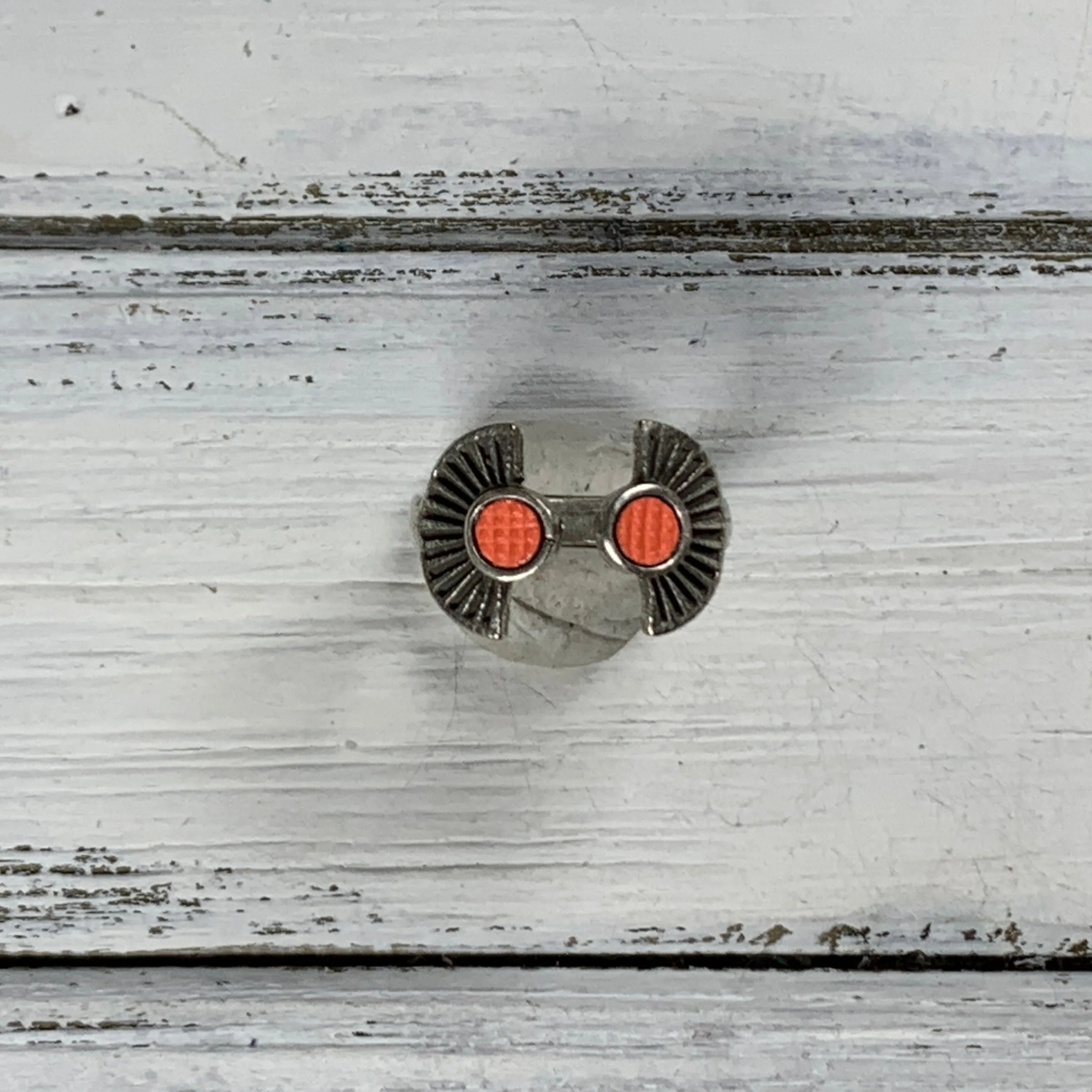 SUEDE   STEEL *Limited Edition* COLLECTION ||  <br> Adjustable Raw Brass Ring || SILVER  WITH NEON ORANGE SAFFIANO