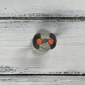 SUEDE   STEEL *Limited Edition* COLLECTION ||  <br> Adjustable Raw Brass Ring || SILVER  WITH NEON ORANGE SAFFIANO