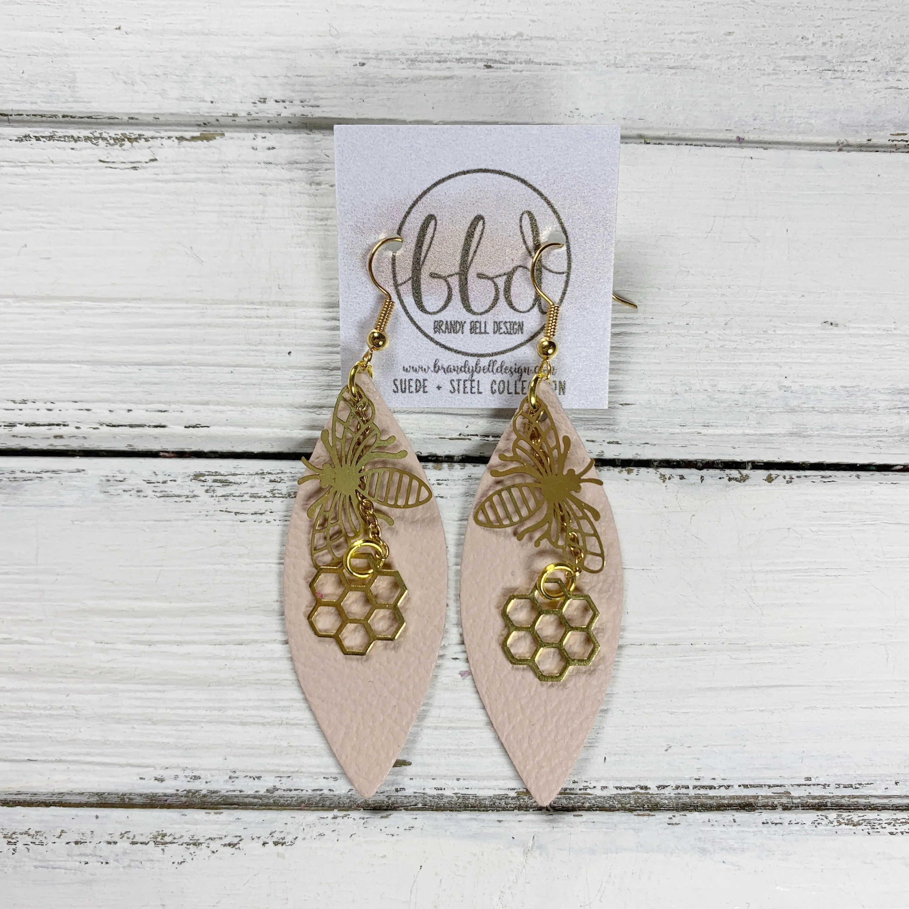 SUEDE   STEEL *Limited Edition* COLLECTION || <BR> BRASS BEE AND HONEYCOMB, <BR> MATTE BLUSH PINK