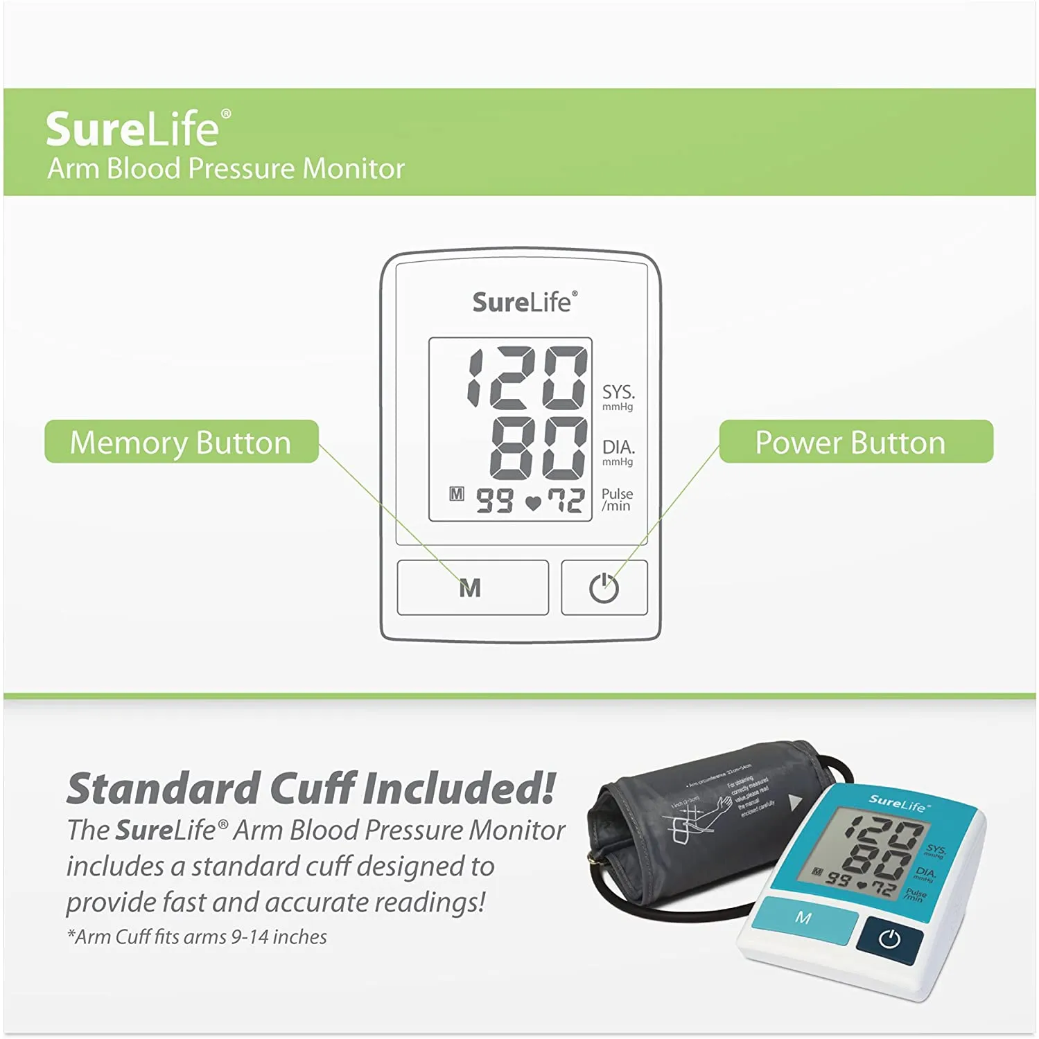 SureLife Classic Arm Blood Pressure Monitor w/Regular Cuff - (1 per Box)