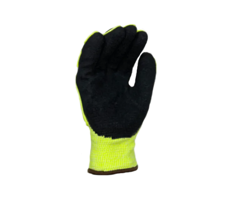 TASK GLOVES - Black Crinkle Latex palm coated, 13 Gauge Gloves, Hi-Vis Yellow HDPE shell, Acrylic Lined, Hi-Vis Yellow TPR back, PVC Waterproof barrier, ANSI CUT A5 - Quantity 12 Pair