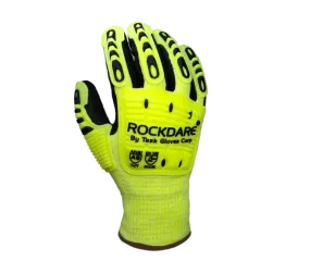 TASK GLOVES - Black Crinkle Latex palm coated, 13 Gauge Gloves, Hi-Vis Yellow HDPE shell, Acrylic Lined, Hi-Vis Yellow TPR back, PVC Waterproof barrier, ANSI CUT A5 - Quantity 12 Pair