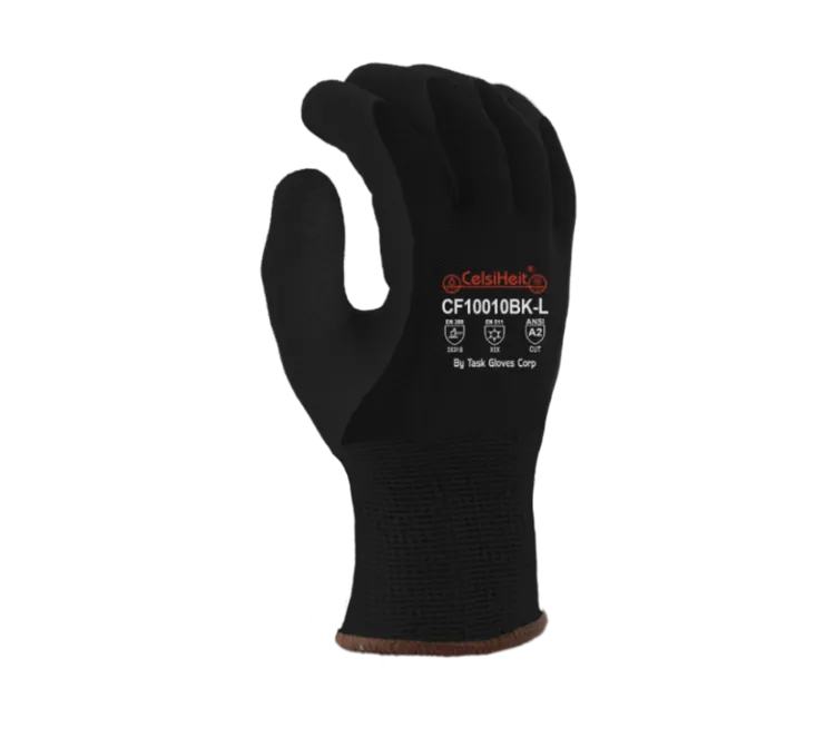 TASK GLOVES - Black Gloves, Heavy Thermal, Double layered Acrylic insulation, Black Latex palm coated, PVC Waterproof Barrier, ANSI A2 - Quantity 12 Pair