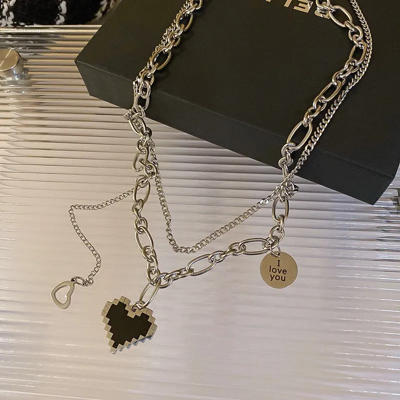 Titanium Steel Black Love Pendant Necklace Jewelry Pendant Set Decorative Jewelry