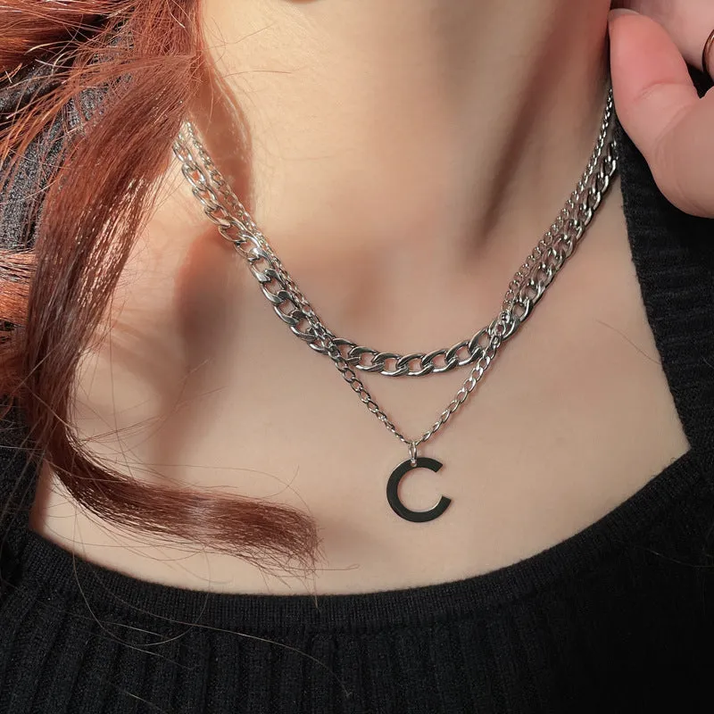 Titanium Steel Black Love Pendant Necklace Jewelry Pendant Set Decorative Jewelry