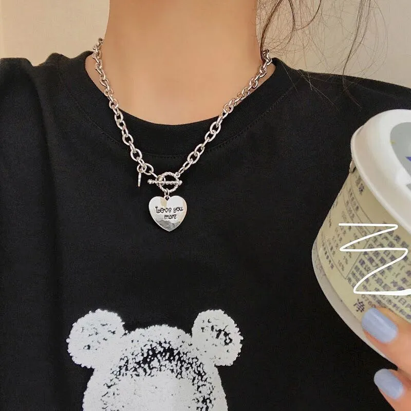 Titanium Steel Black Love Pendant Necklace Jewelry Pendant Set Decorative Jewelry