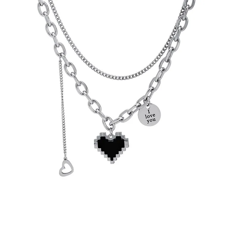 Titanium Steel Black Love Pendant Necklace Jewelry Pendant Set Decorative Jewelry