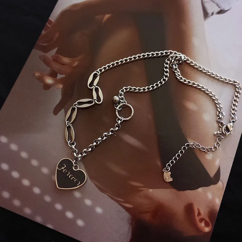 Titanium Steel Black Love Pendant Necklace Jewelry Pendant Set Decorative Jewelry