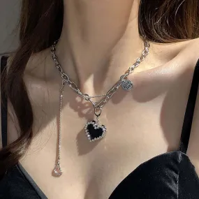 Titanium Steel Black Love Pendant Necklace Jewelry Pendant Set Decorative Jewelry