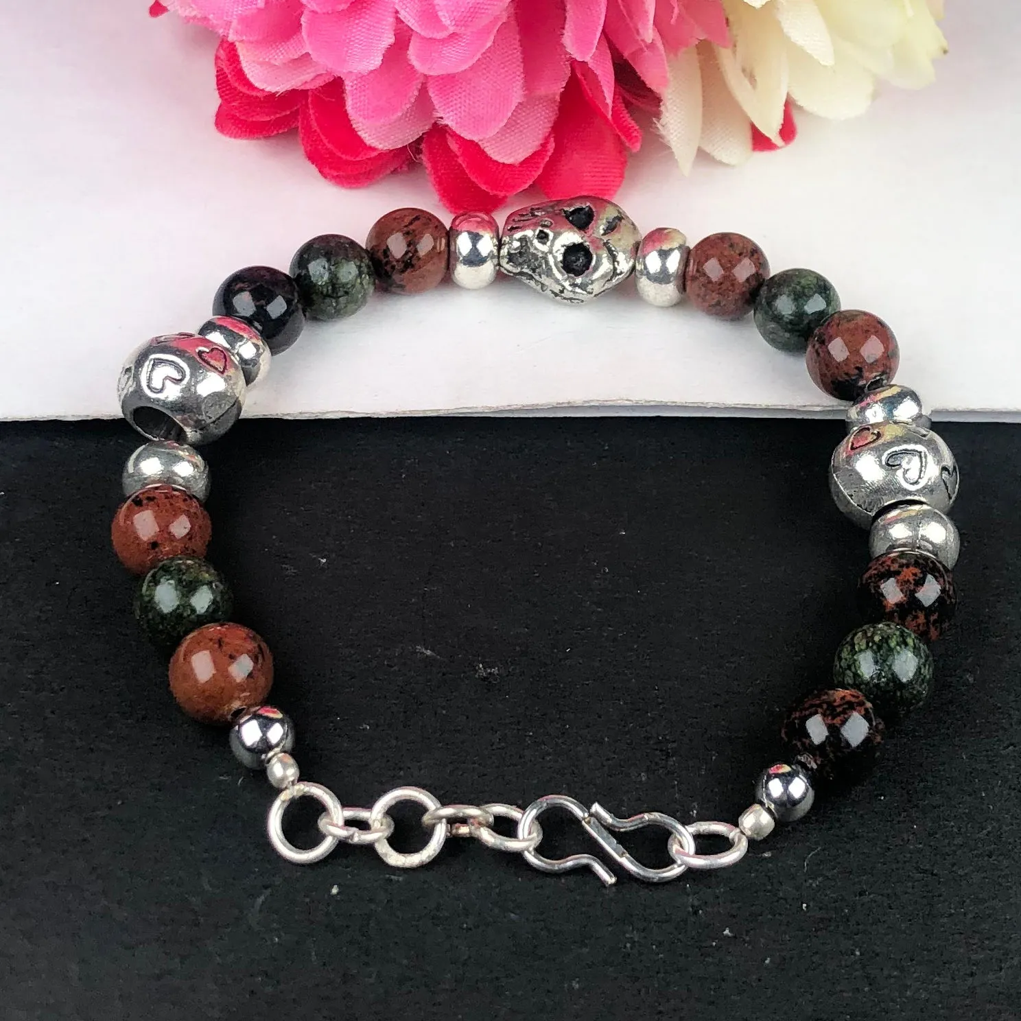 Top Quality Green Ocean Jasper and Brown Jasper Healing Bracelet  Adjustable