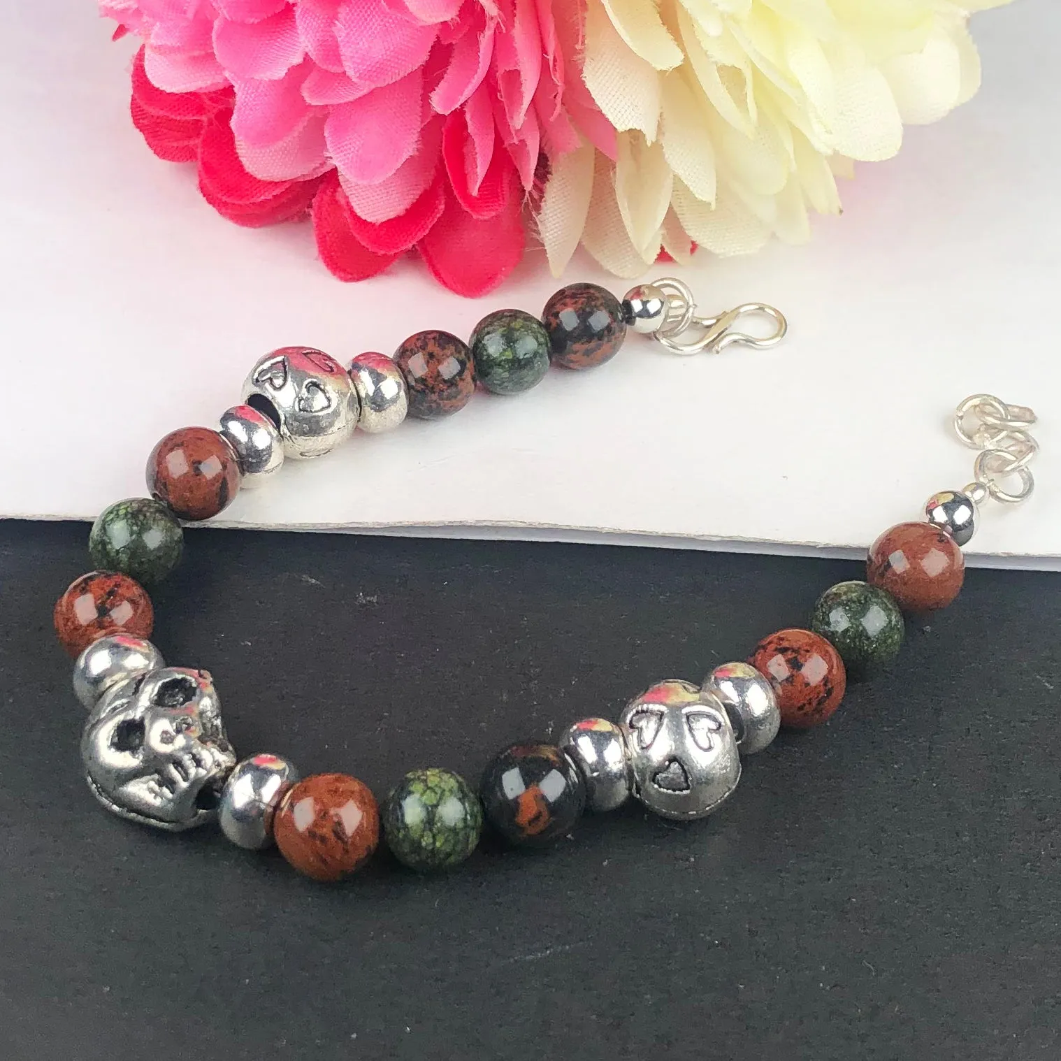 Top Quality Green Ocean Jasper and Brown Jasper Healing Bracelet  Adjustable
