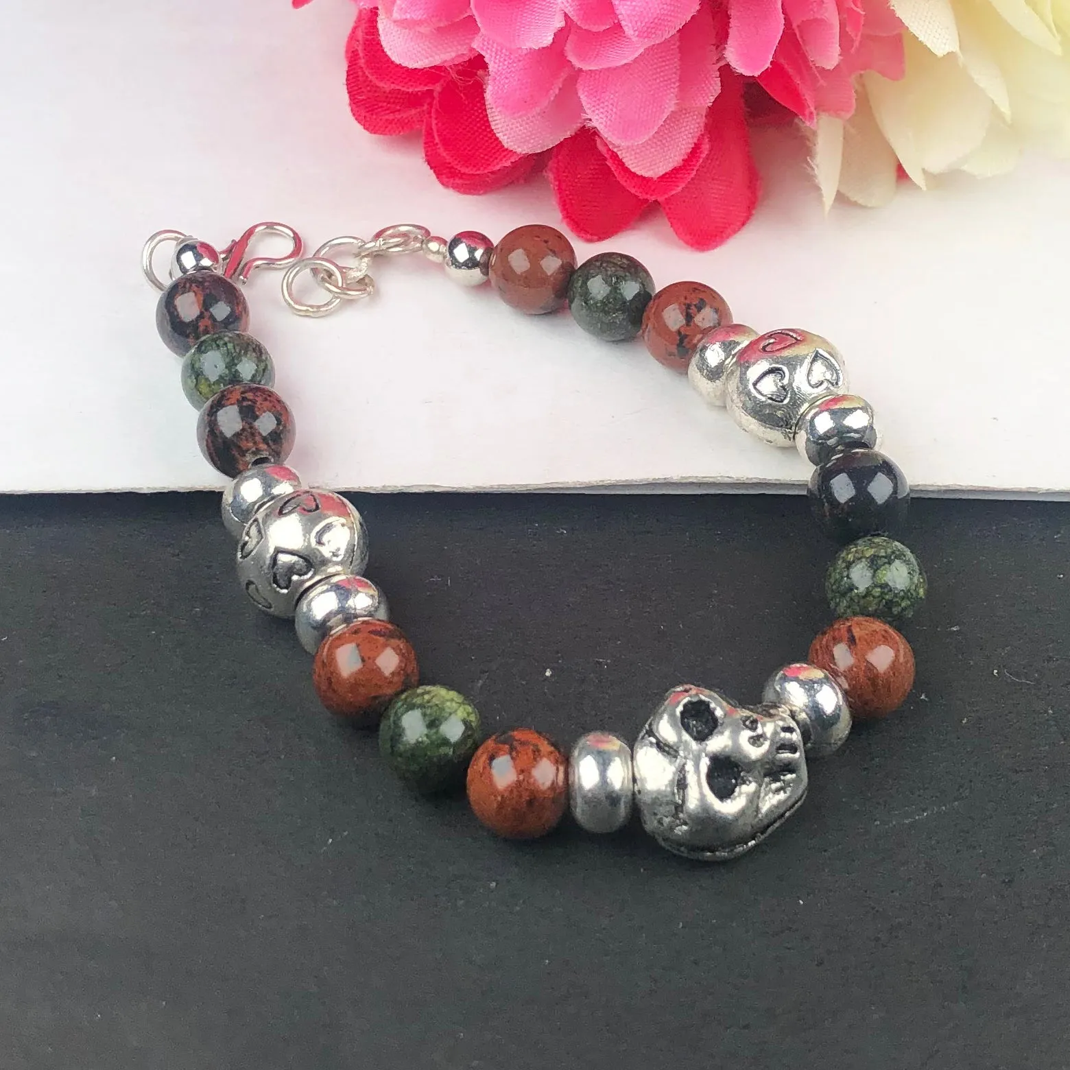 Top Quality Green Ocean Jasper and Brown Jasper Healing Bracelet  Adjustable