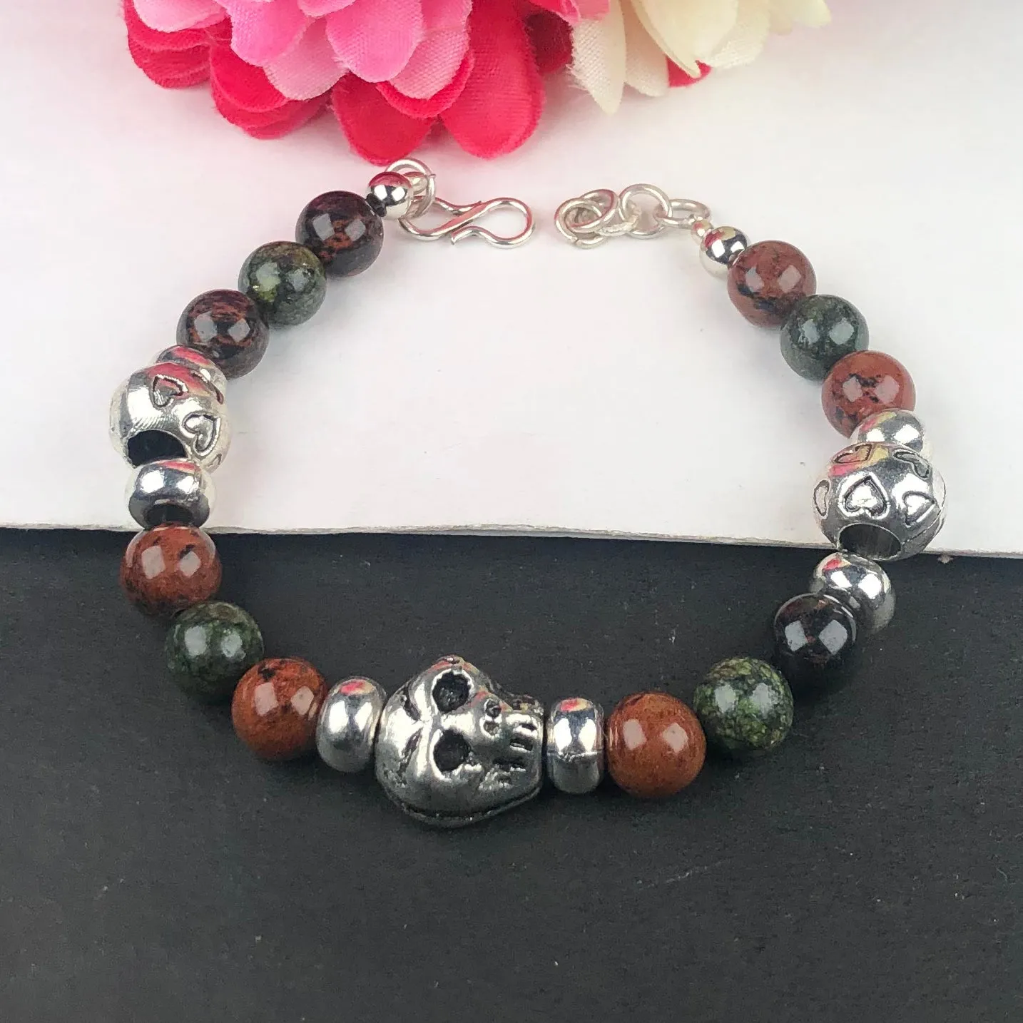 Top Quality Green Ocean Jasper and Brown Jasper Healing Bracelet  Adjustable