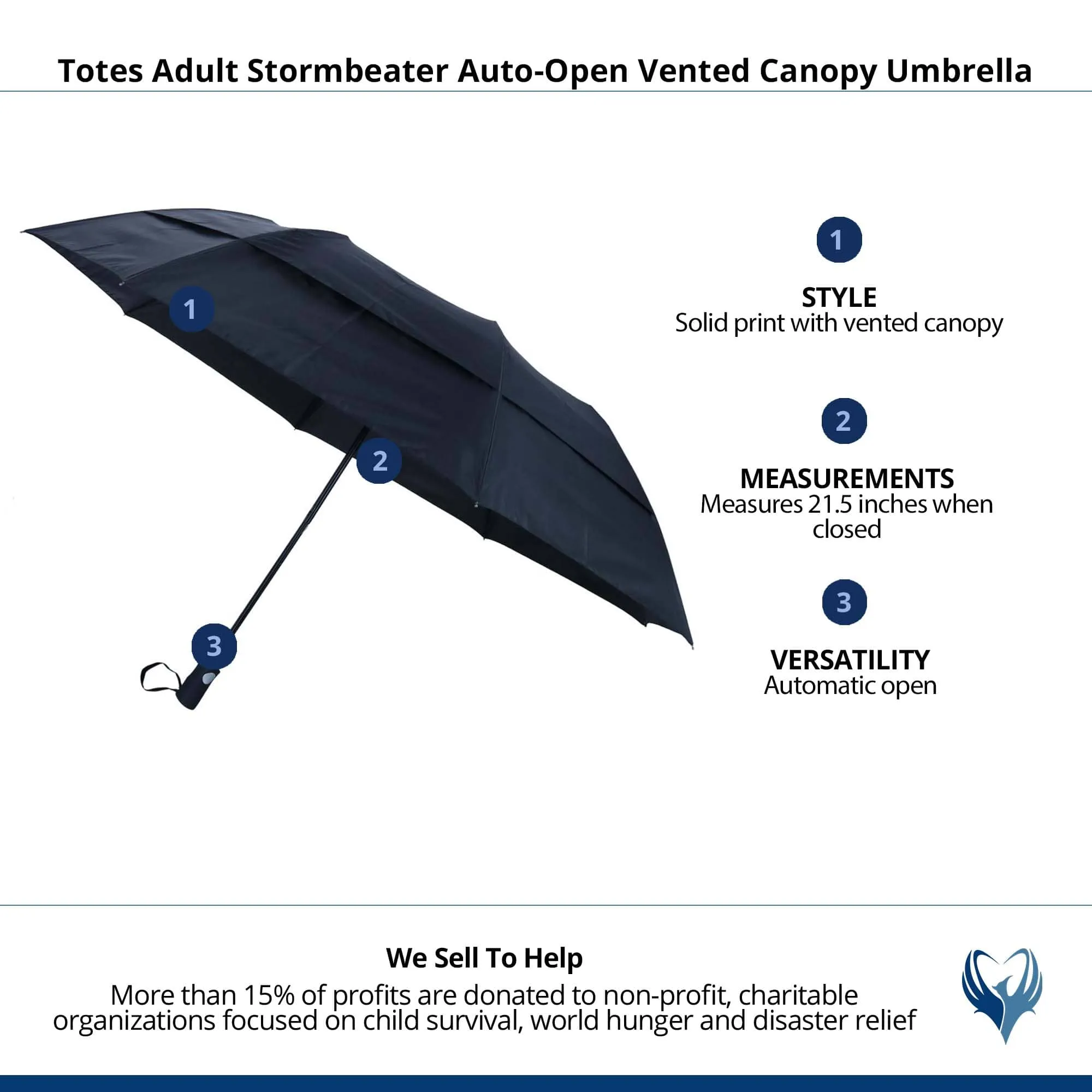 Totes Adult Stormbeater Auto-Open Vented Canopy Umbrella