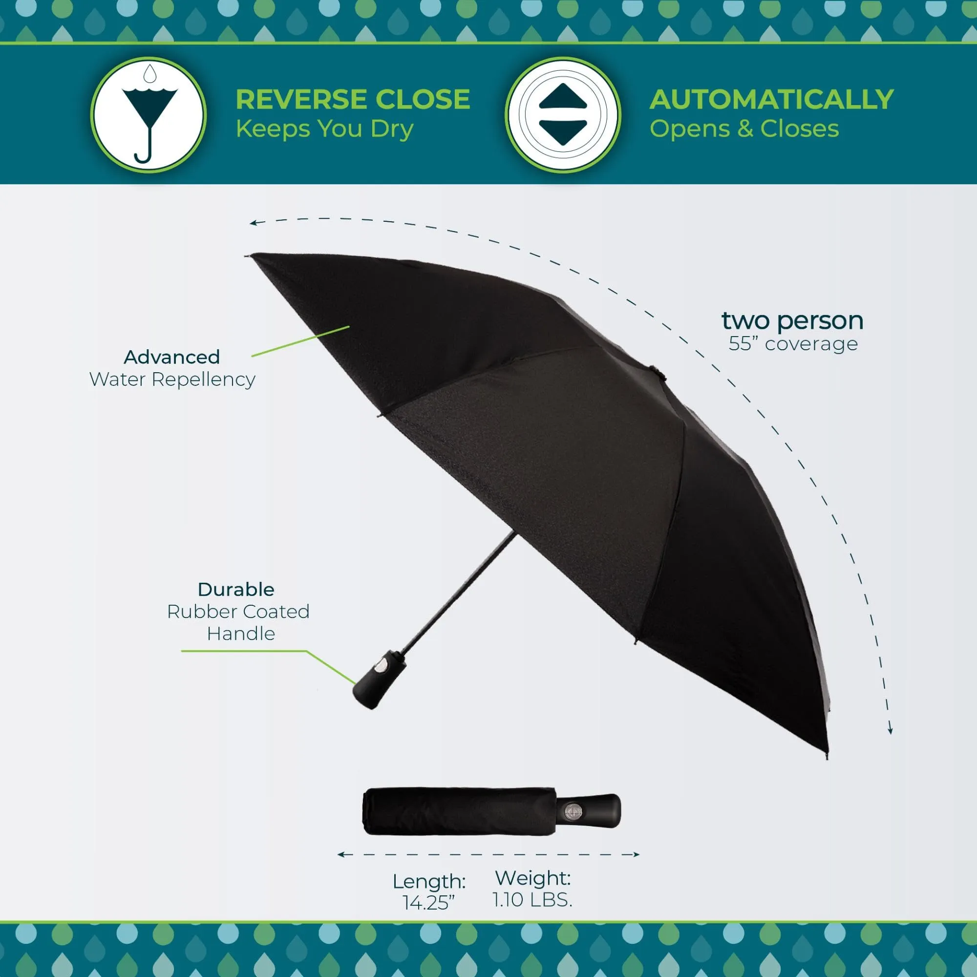 totes Compact Windproof Auto Open Close Umbrella