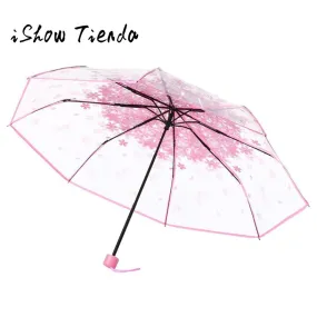 Transparent Clear Umbrella Cherry Blossom Mushroom Apollo Sakura 3 Fold Umbrella Paraguas Plegable Transparente