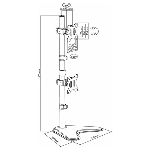 Vertical Dual-Monitor Steel Articulating Desktop Stand - SH 120T02V (Fits Most 13" ~ 32")