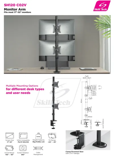 Vertical Dual-Monitor Steel Articulating Monitor Mount - SH 120 C02V (Fits Most 17" ~ 32")