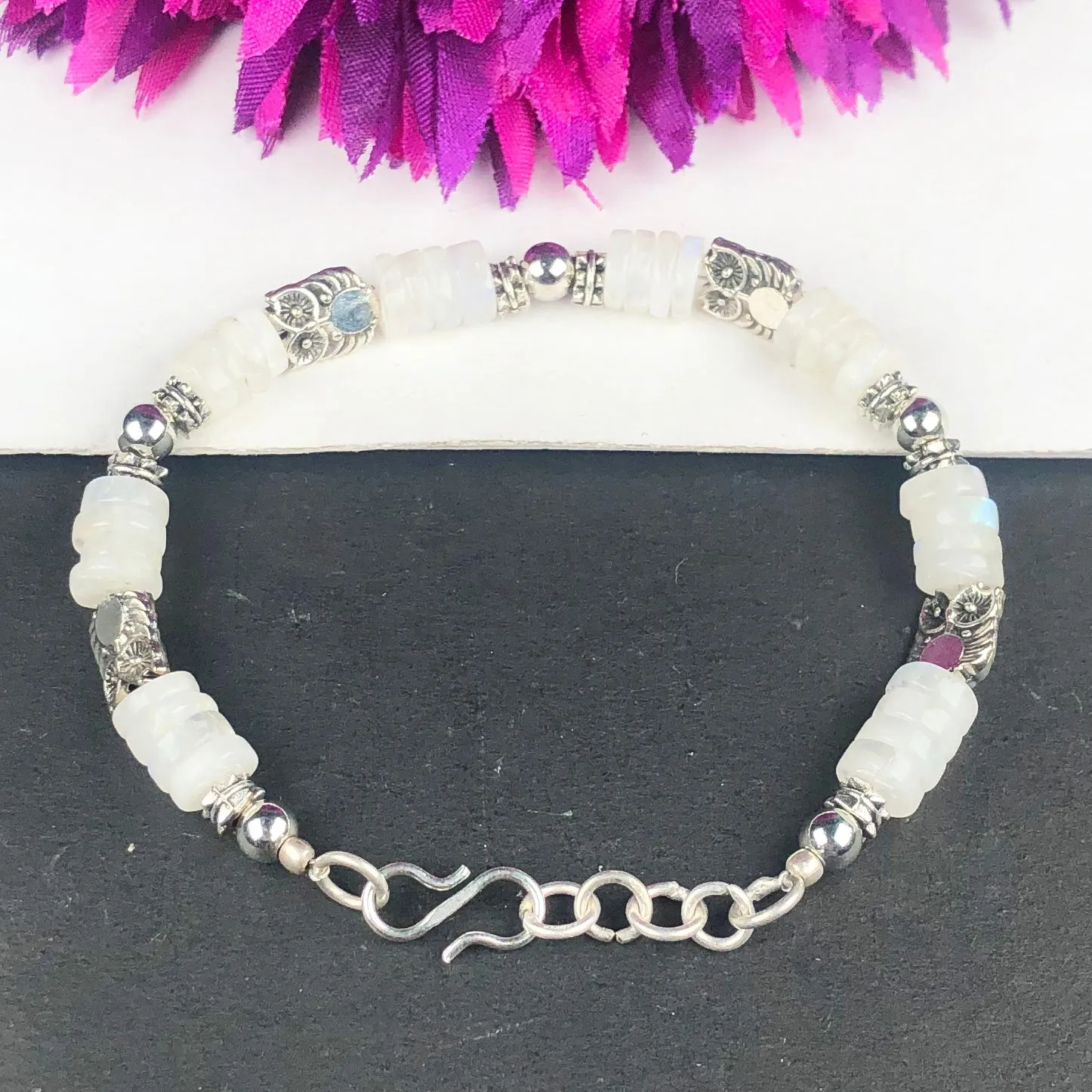 White Blue Flash Moonstone Healing Bracelet