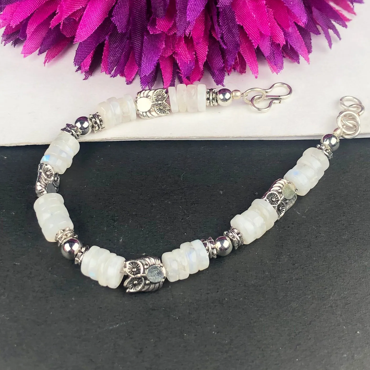 White Blue Flash Moonstone Healing Bracelet