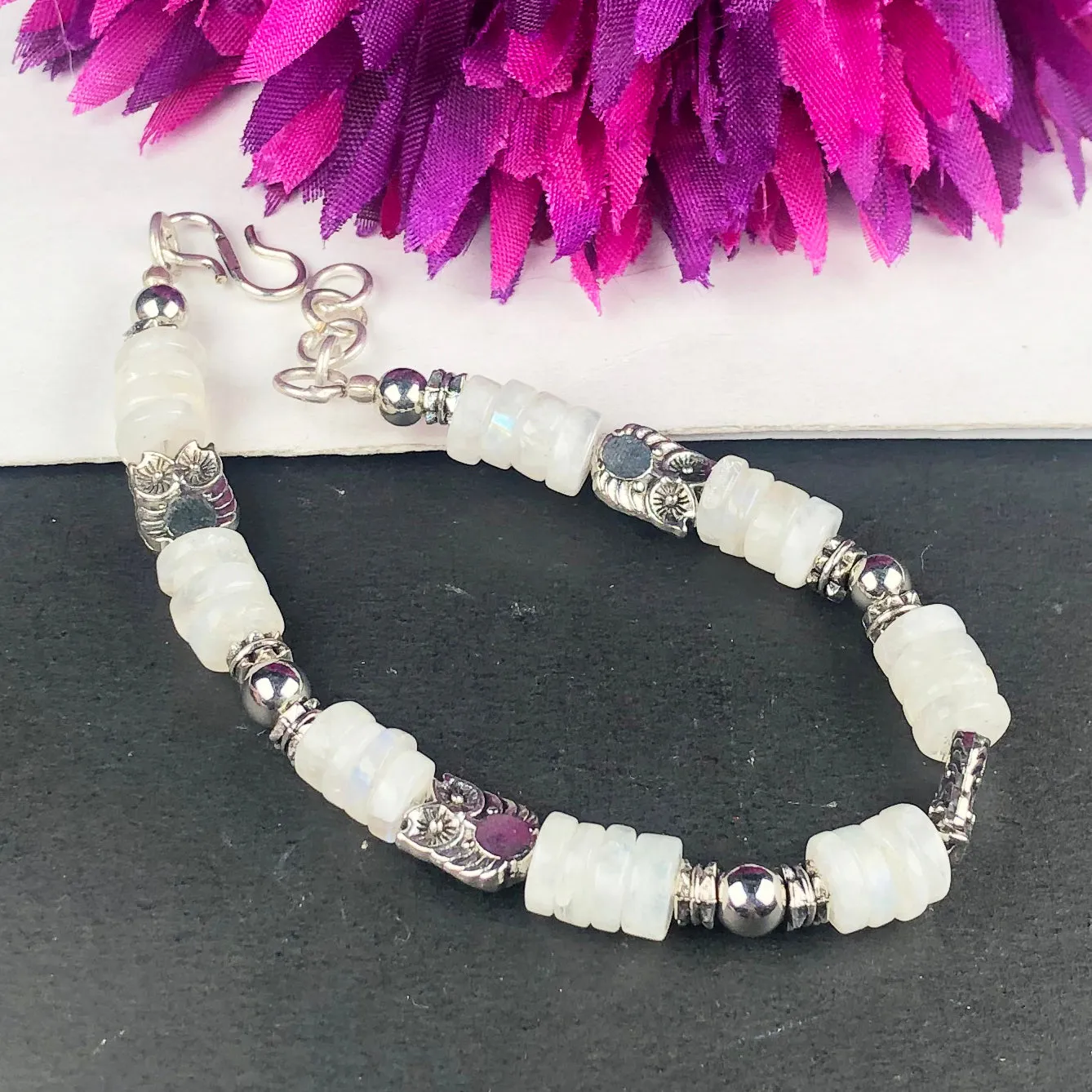 White Blue Flash Moonstone Healing Bracelet