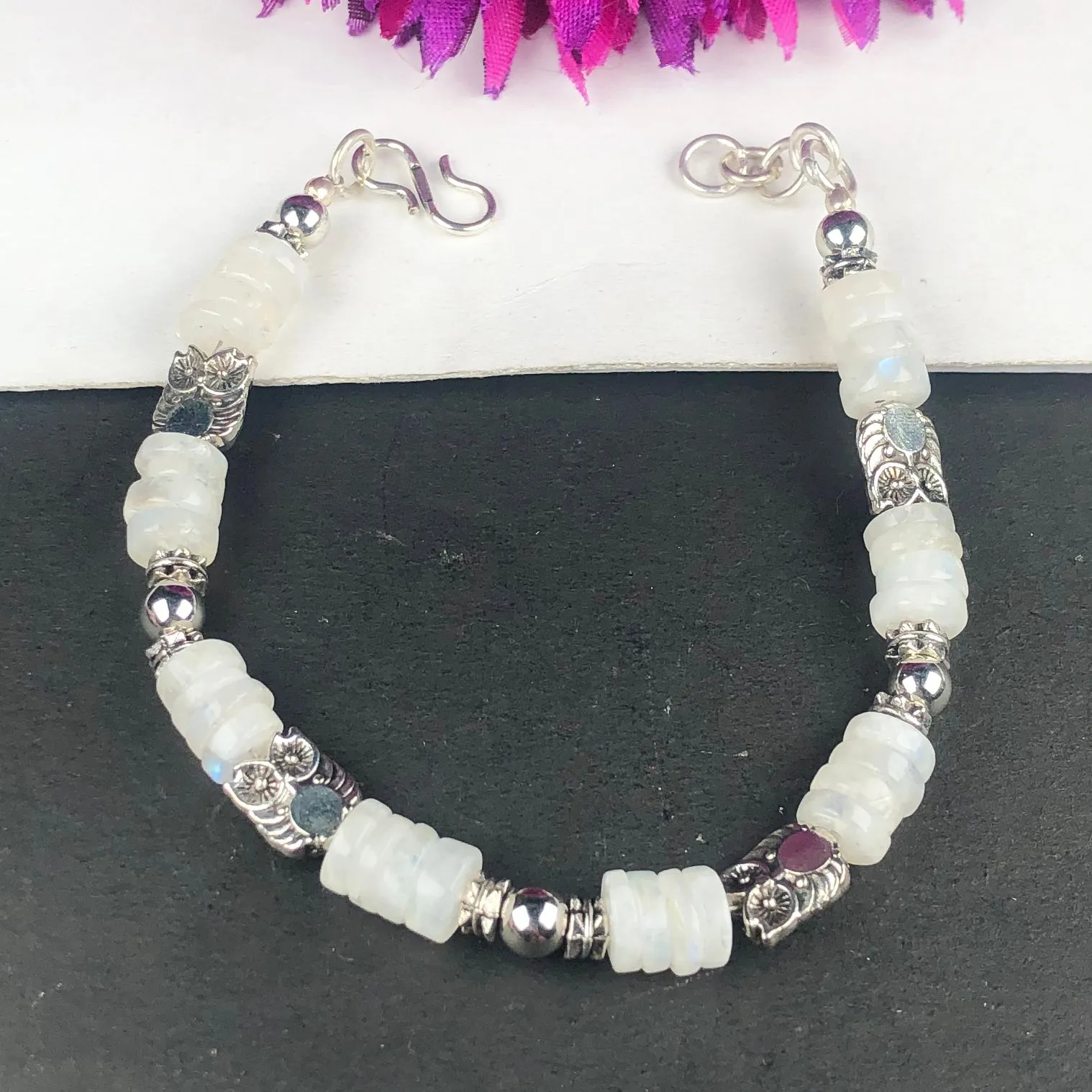 White Blue Flash Moonstone Healing Bracelet