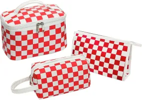 Women Waterproof PU Leather Cosmetic Storage Bags Chess