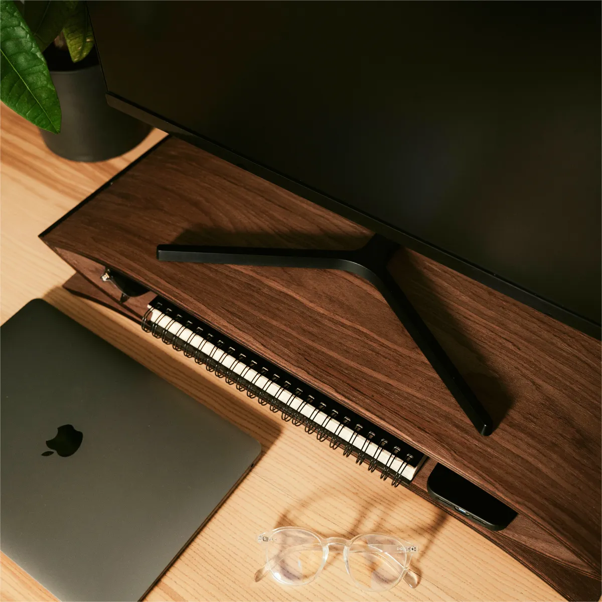 Wood Monitor Stand Curved Design
