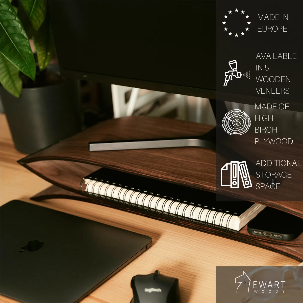 Wood Monitor Stand Curved Design