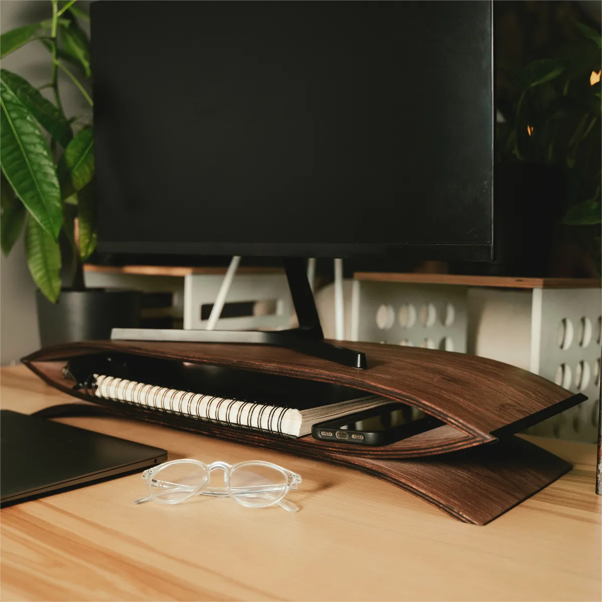 Wood Monitor Stand Curved Design