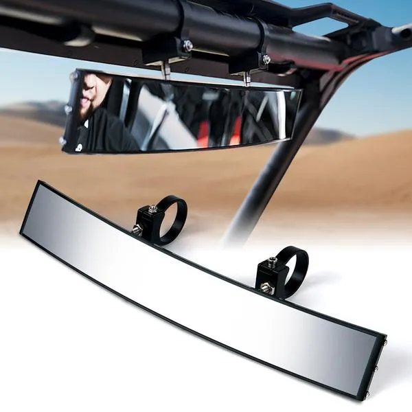 Xprite 17.5" Convex Rear Wide View Tempered Glass Mirror for UTVs with 1.75" Rollbars - UTV-CM-G2