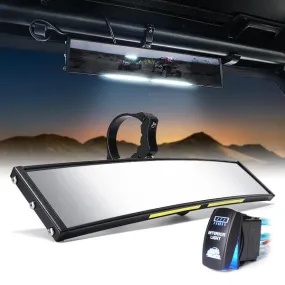 Xprite Curved UTV Rear View Mirror w/ Integrated LED Lights & Switch for 1.75"-2" Rollbars - UTV-CM-G11