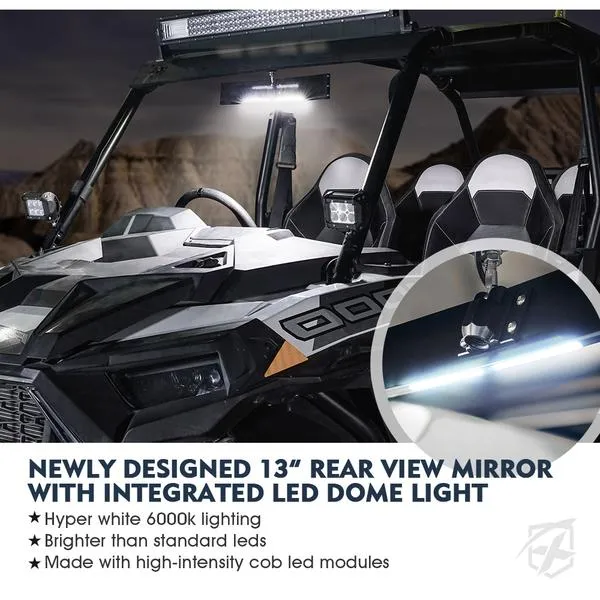 Xprite Curved UTV Rear View Mirror w/ Integrated LED Lights & Switch for 1.75"-2" Rollbars - UTV-CM-G11
