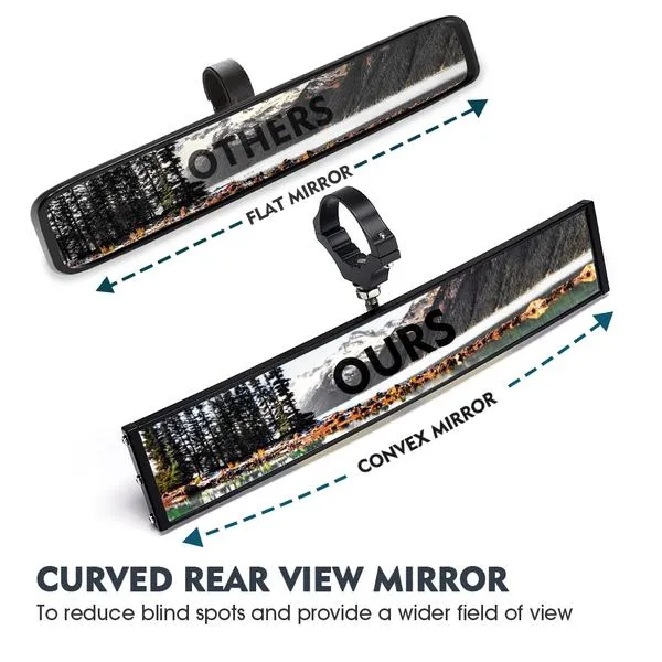 Xprite Curved UTV Rear View Mirror w/ Integrated LED Lights & Switch for 1.75"-2" Rollbars - UTV-CM-G11