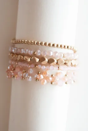 Zalena Beaded Bracelet Sets | Gold and Crystal Layering Bracelets | Crystal Beaded Floral Clusters